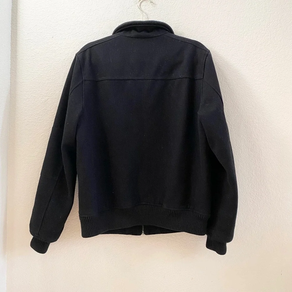 EXPRESS Mens Bomber Jacket‎ Black Wool Blend Zip Front Pockets M Medium